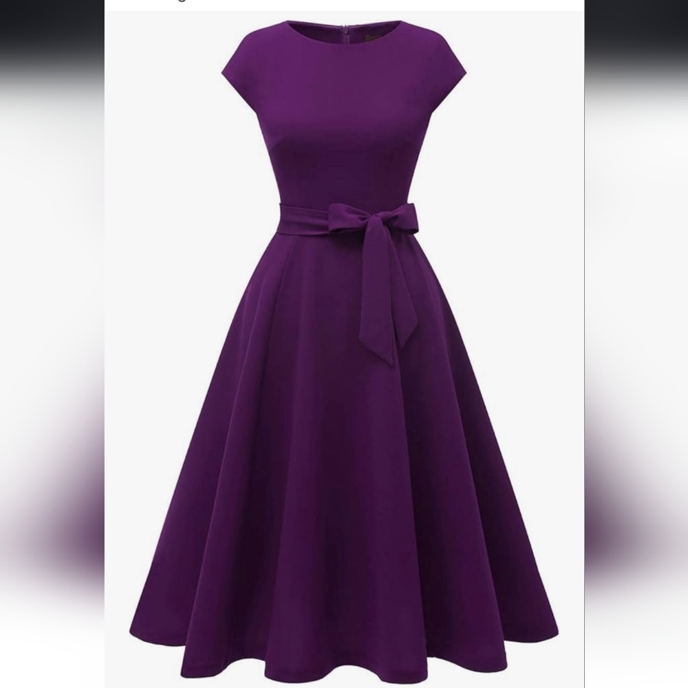 Elegant Purple Cap Sleeve Dress NWOT - Picture 3 of 16